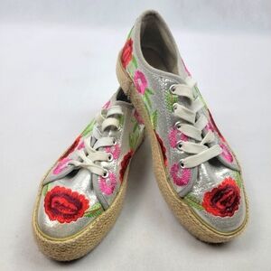 Bakers metallic embroidered floral platform sneakers